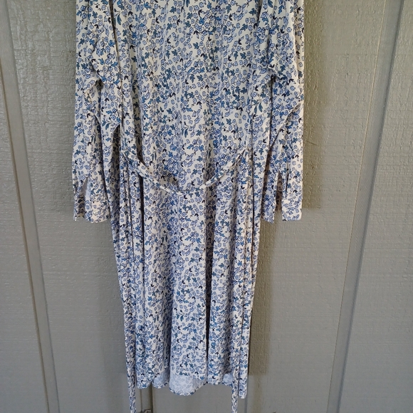 Eloquii Women Floral Print Midi Shirt Dress Size 28 Preppy Tie Waist Long Sleeve - Picture 7 of 13